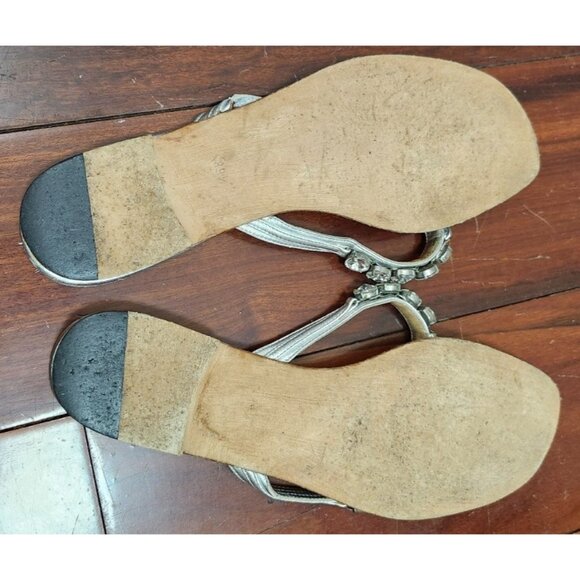 Manolo Blahnik Silver Crystal Thong Sandals Size 39.5 / 9.5 Designer Slide Shoes - Picture 10 of 14